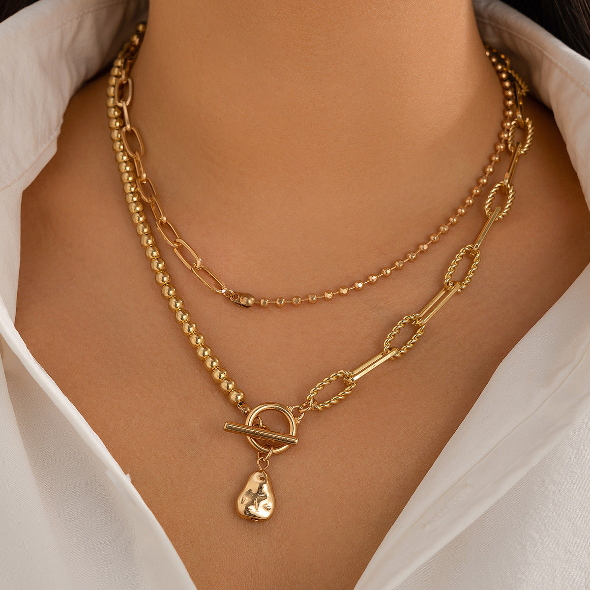 Mixed Chain & Abstract Drop Necklace