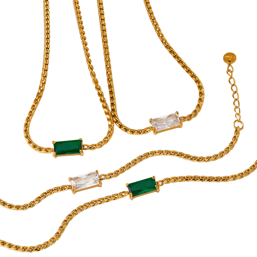 Rectangle Stone Chain Bracelet