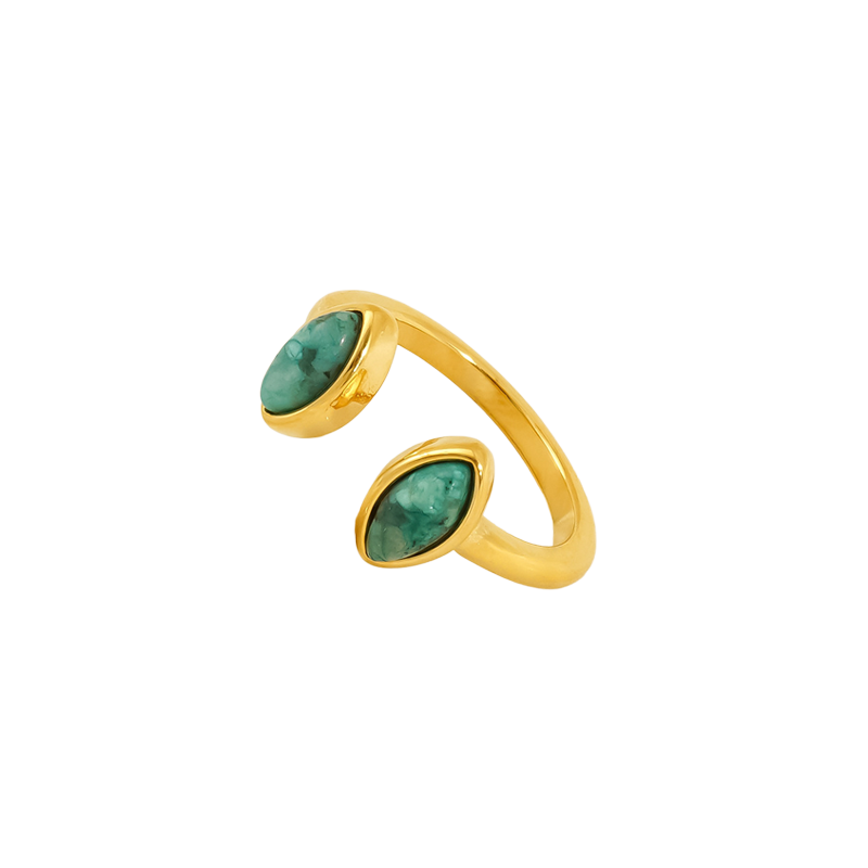 Green Oval Double Stone Ring