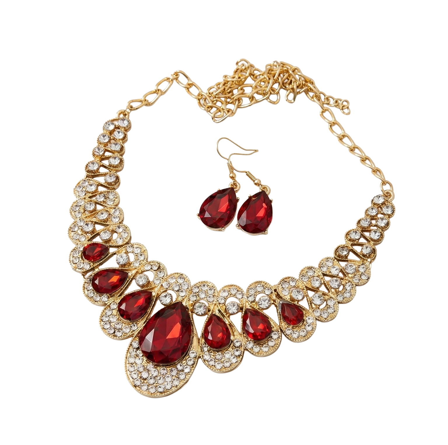 Red Gem Statement Necklace Set