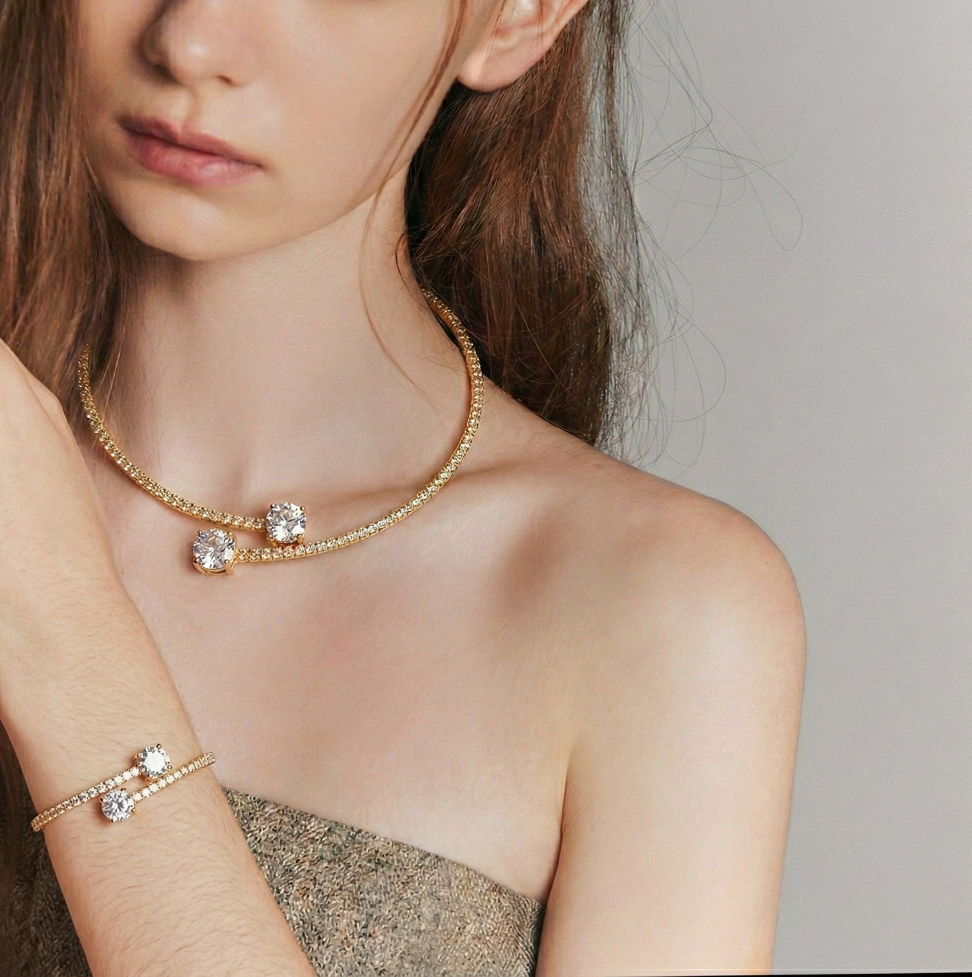 Cubic Pave Curb Set - Bracelet & Necklace