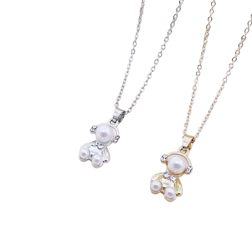 Pearl Teddy Pendant Necklace