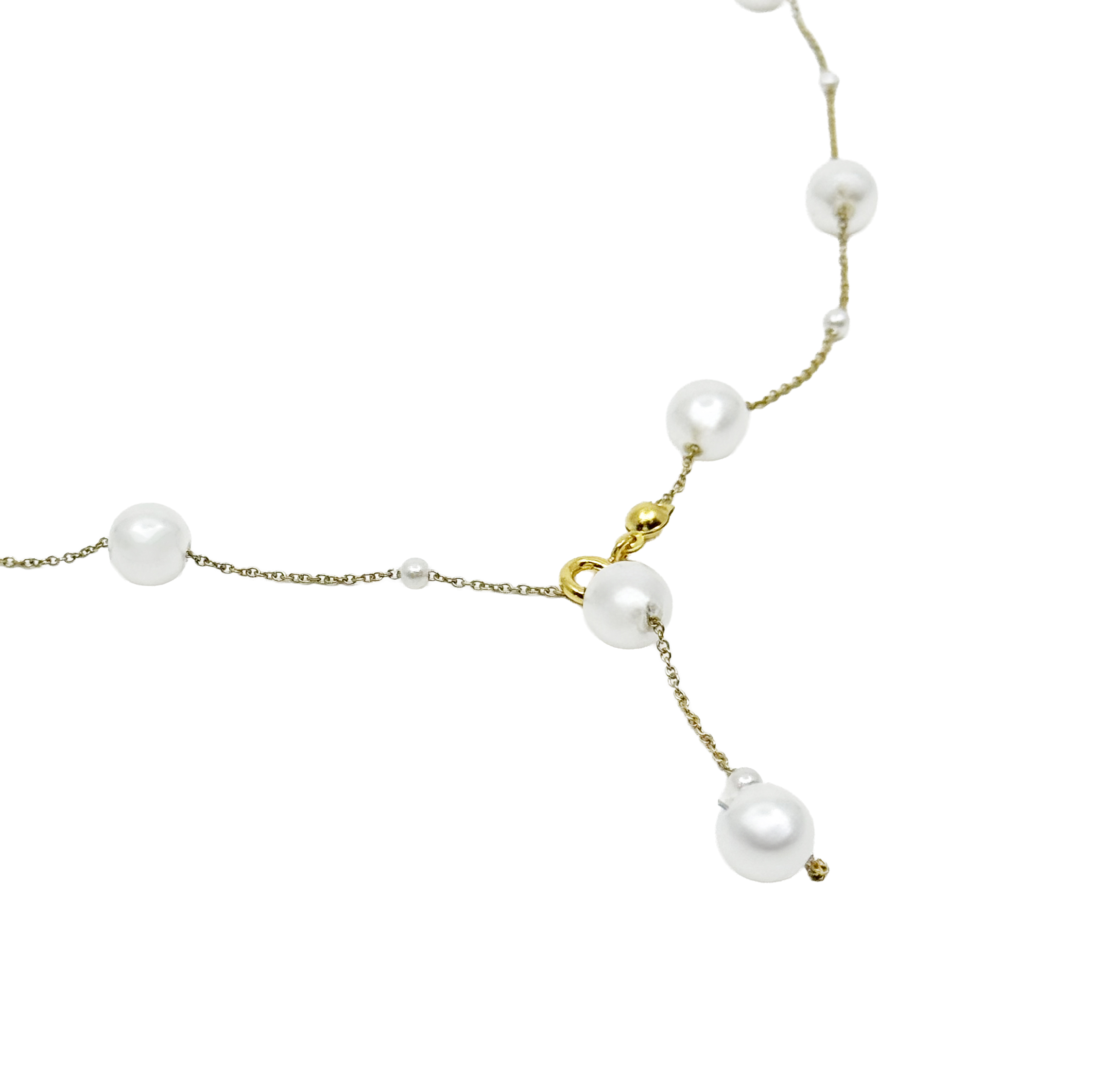Gold Pearl Y-Drop Necklace