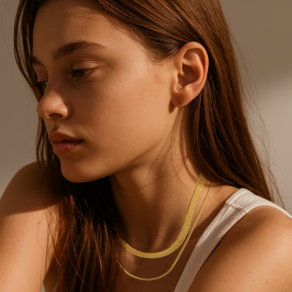 Double Gold Flat Chain Necklace