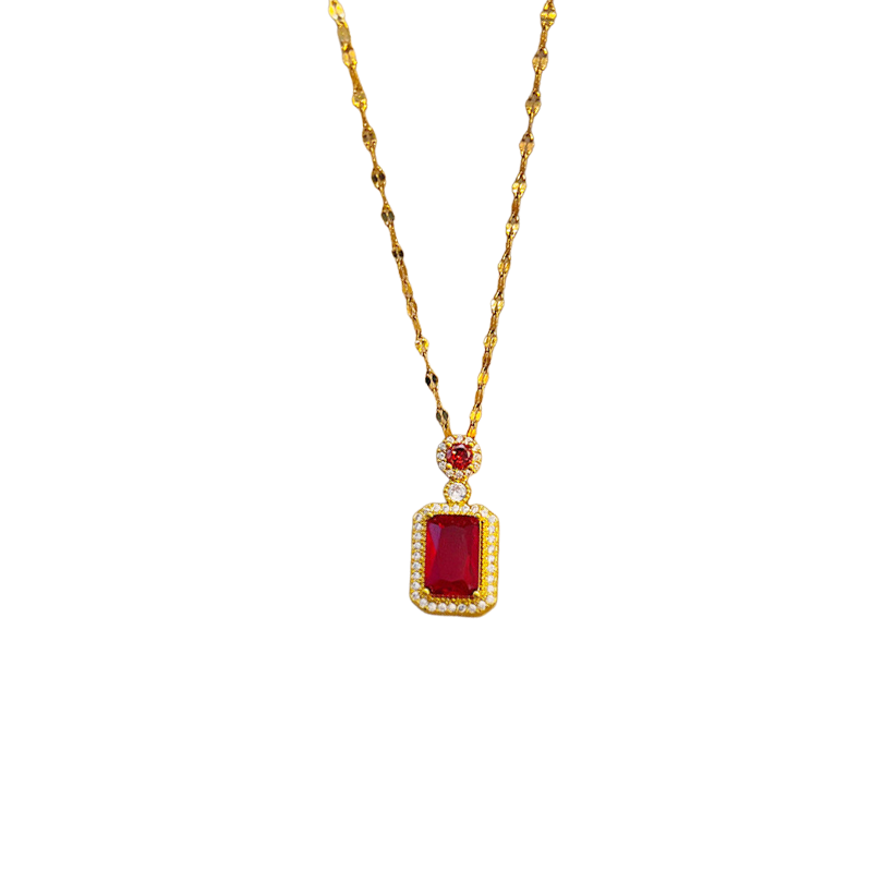 Ruby Red Gem Pendant Necklace