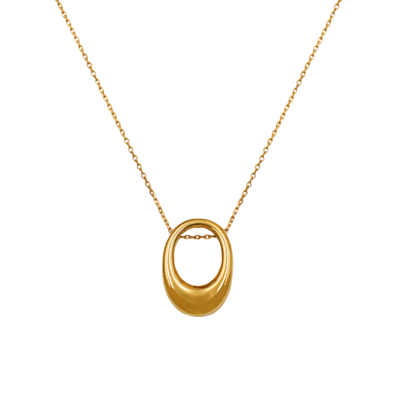 Bold Oval Gold Pendant Necklace