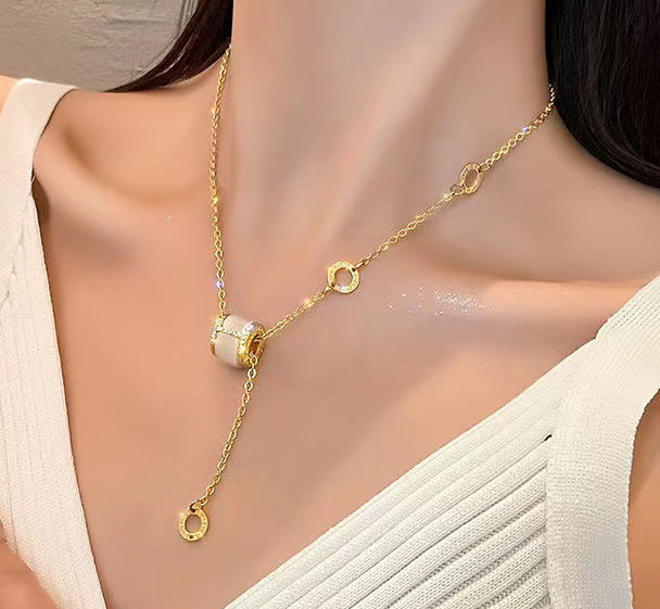 Glossy Barrel Pendant Drop Necklace