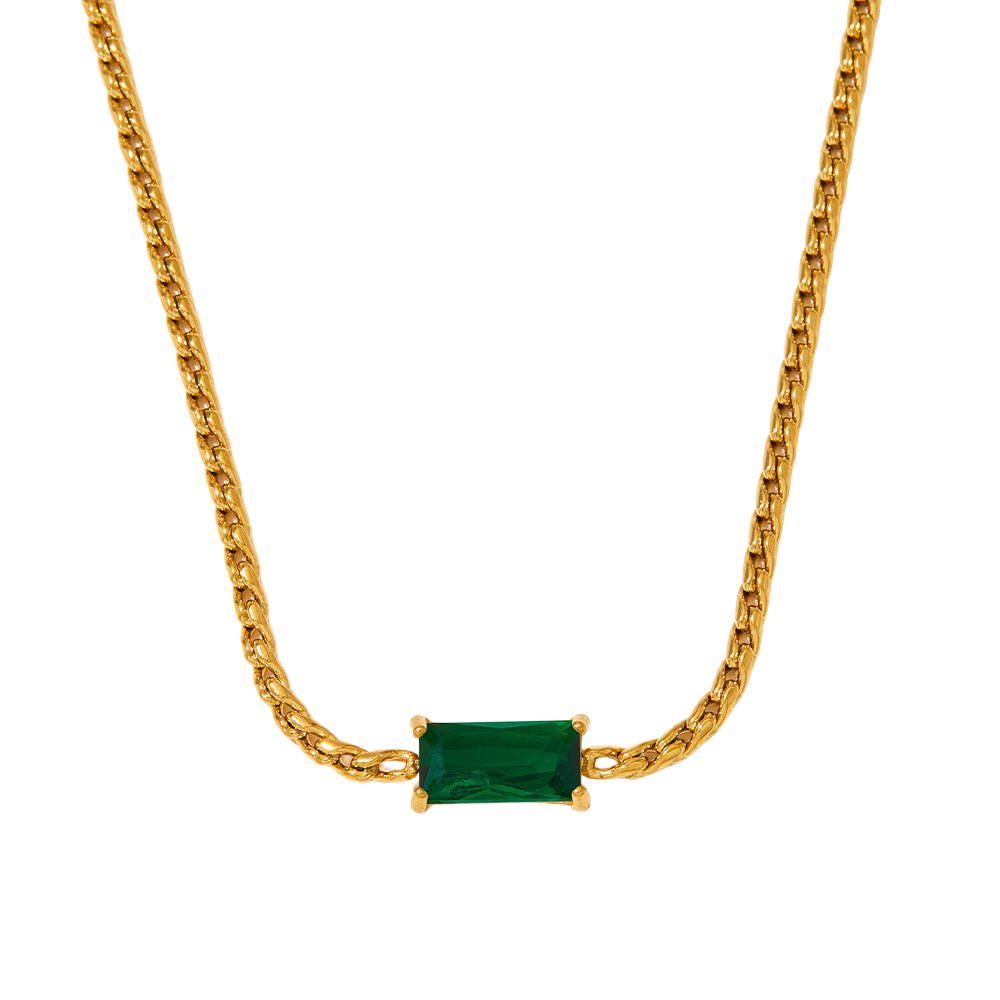 Emerald Bar Pendant Chain Necklace