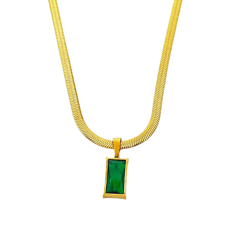 Emerald Rectangle Pendant Set Necklace