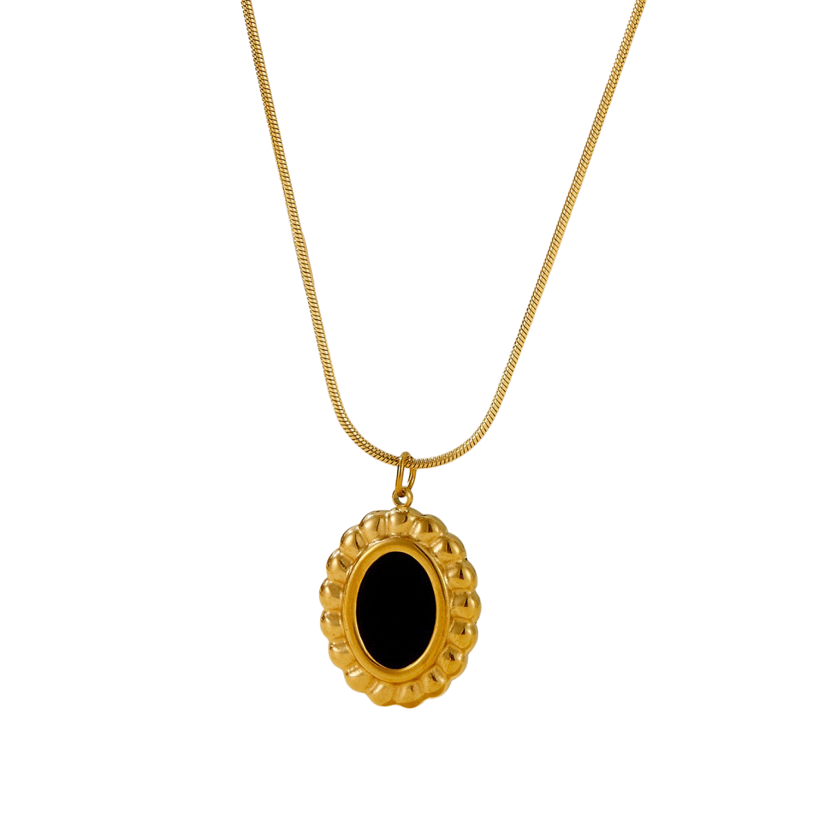 Vintage Oval Frame Pendant Necklace – Black