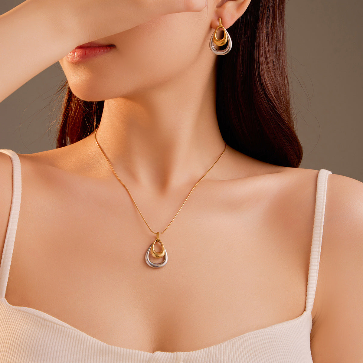 Dual-Tone Teardrop Earrings