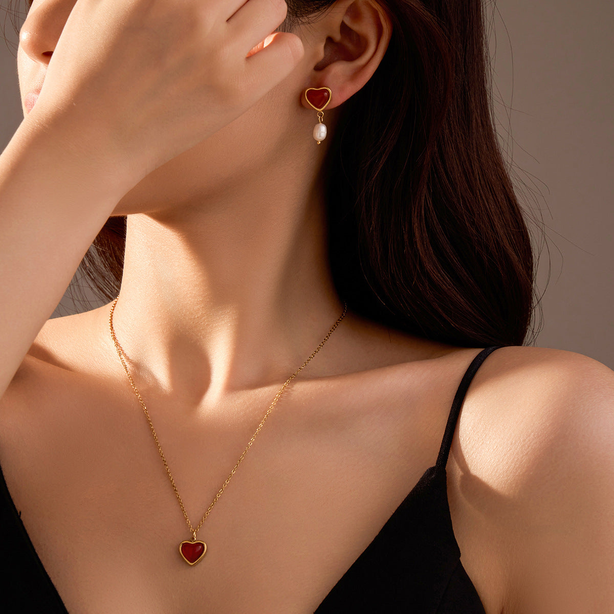 Heart & Pearl Drop Earrings