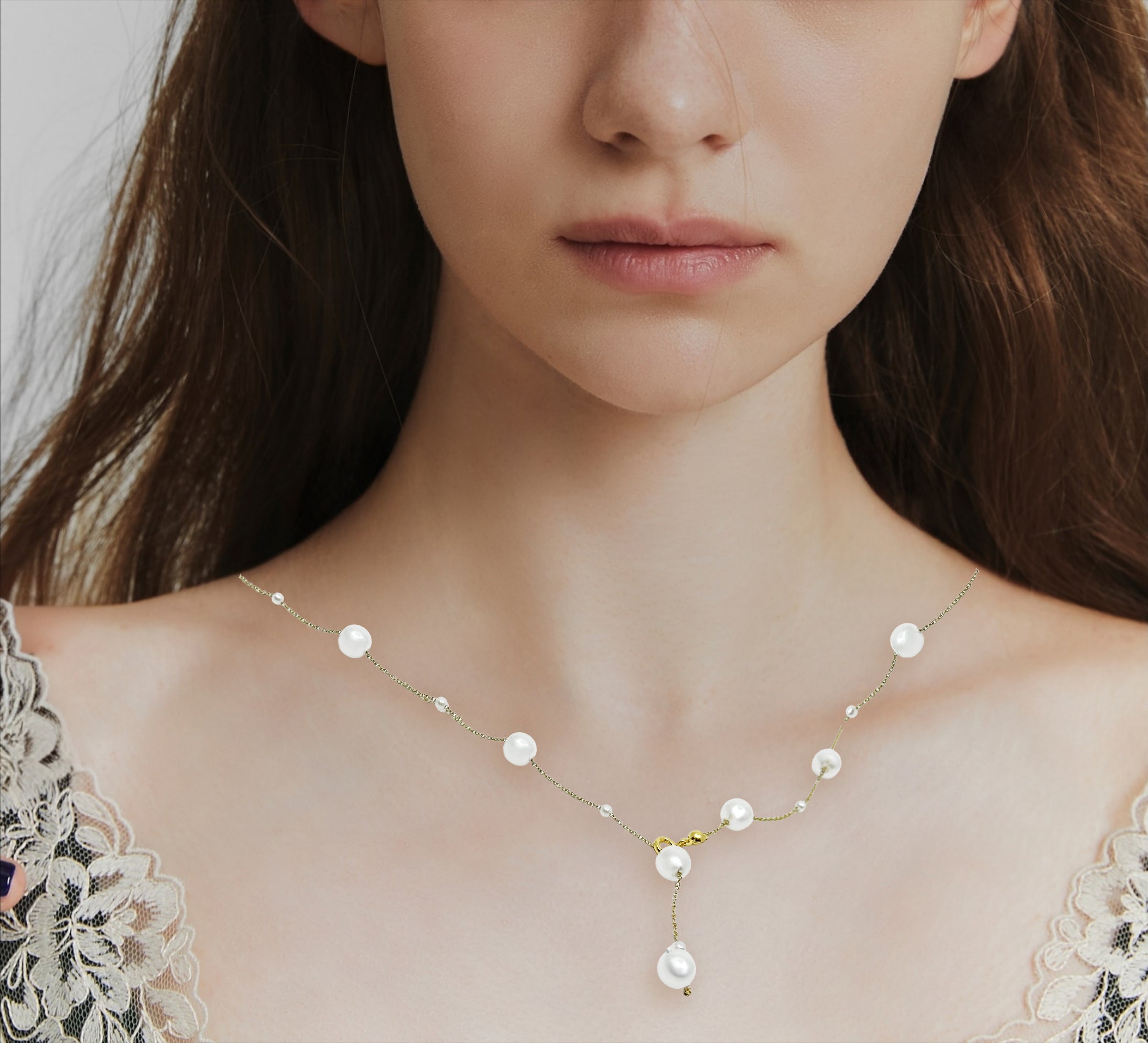 Gold Pearl Y-Drop Necklace