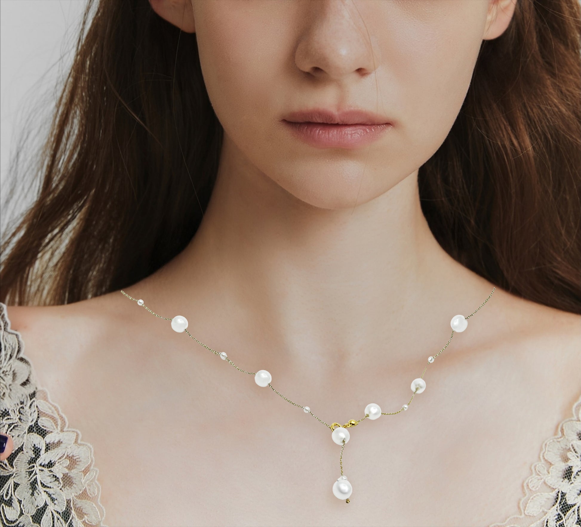 Gold Pearl Y-Drop Necklace