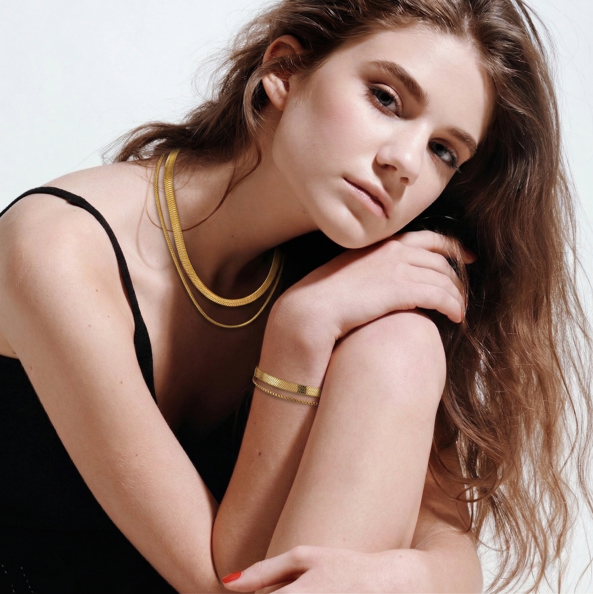 Double Gold Flat Chain Necklace