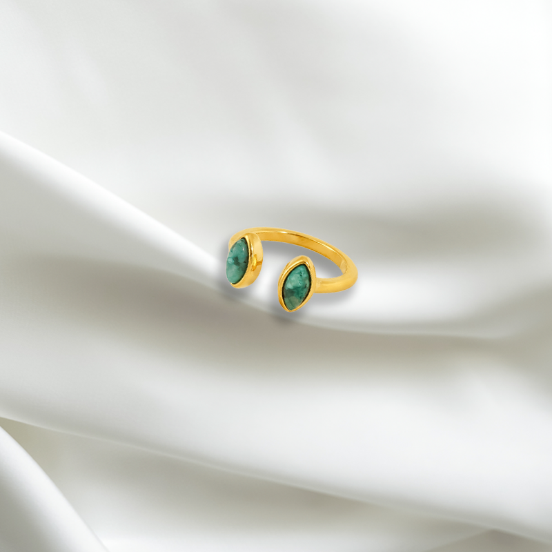 Green Oval Double Stone Ring