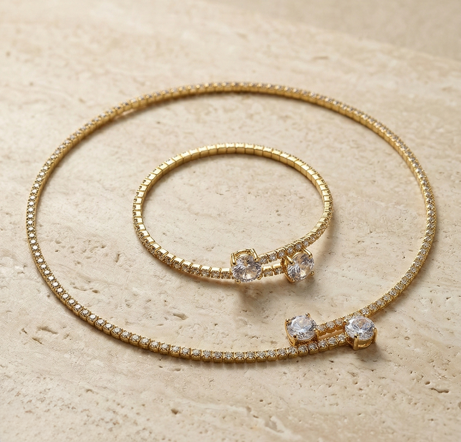 Cubic Pave Curb Set - Bracelet & Necklace