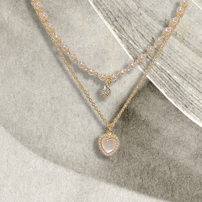 Layered Pearl & Heart Pendant Necklace