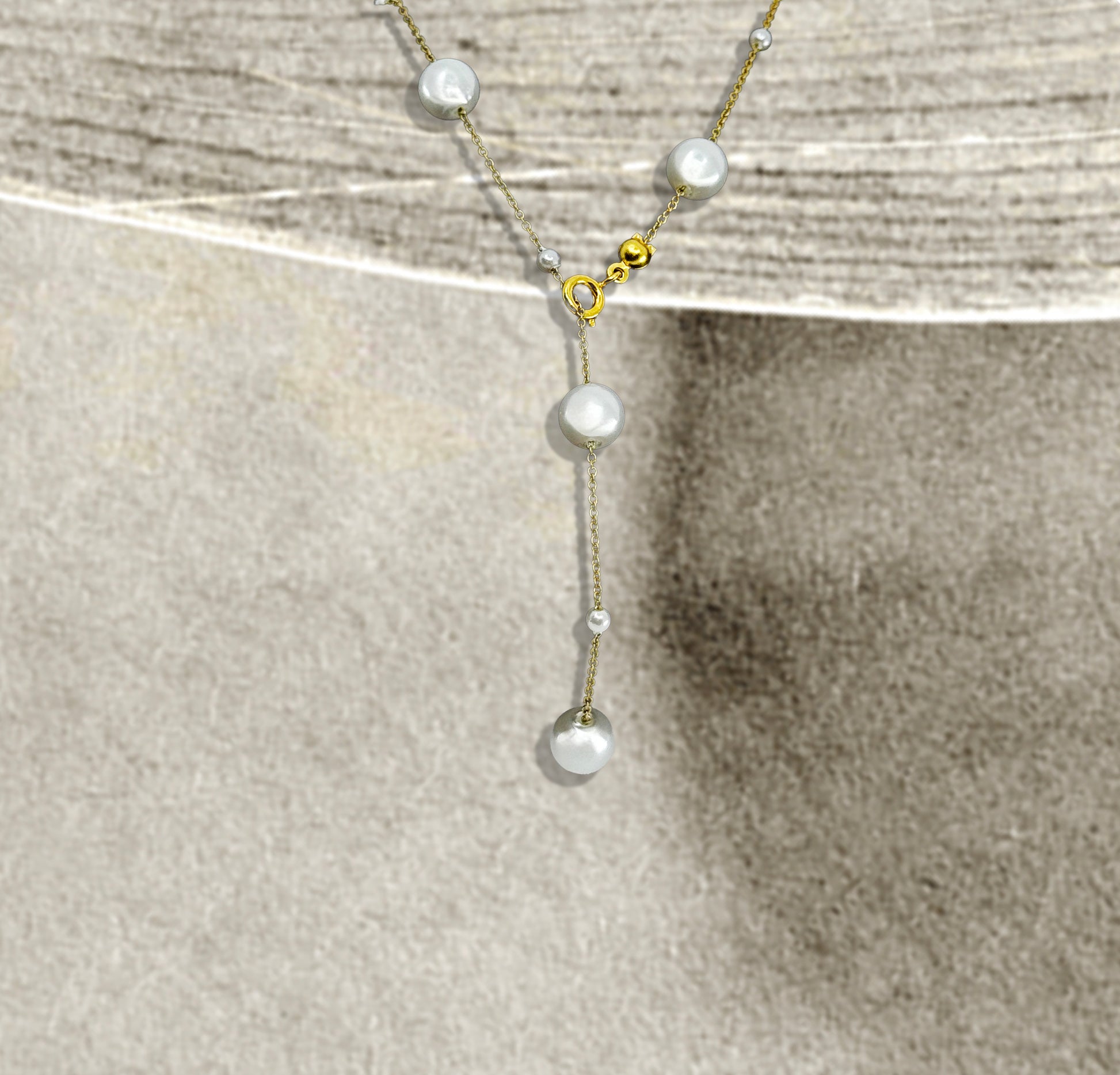 Gold Pearl Y-Drop Necklace