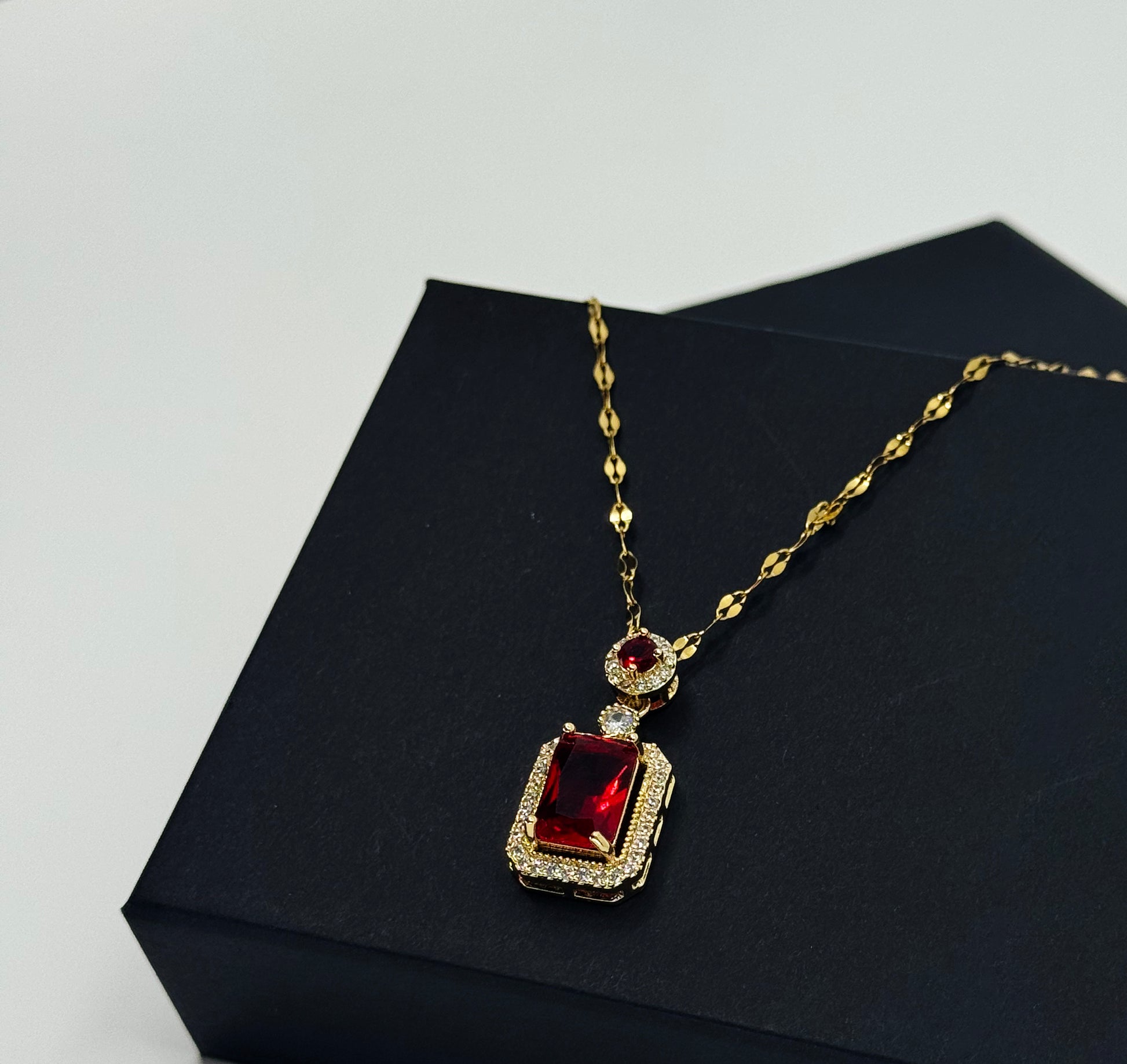 Ruby Red Gem Pendant Necklace
