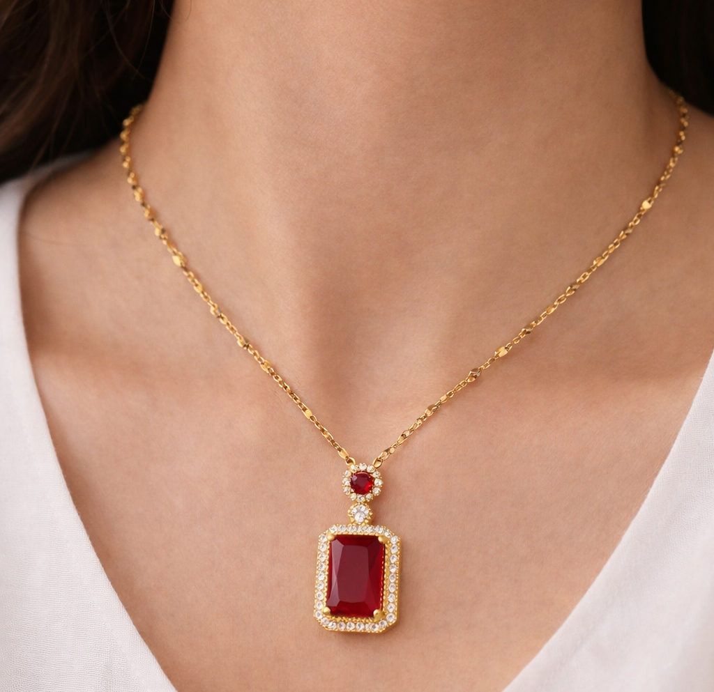 Ruby Red Gem Pendant Necklace