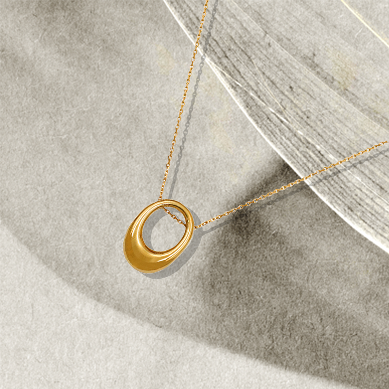Bold Oval Gold Pendant Necklace