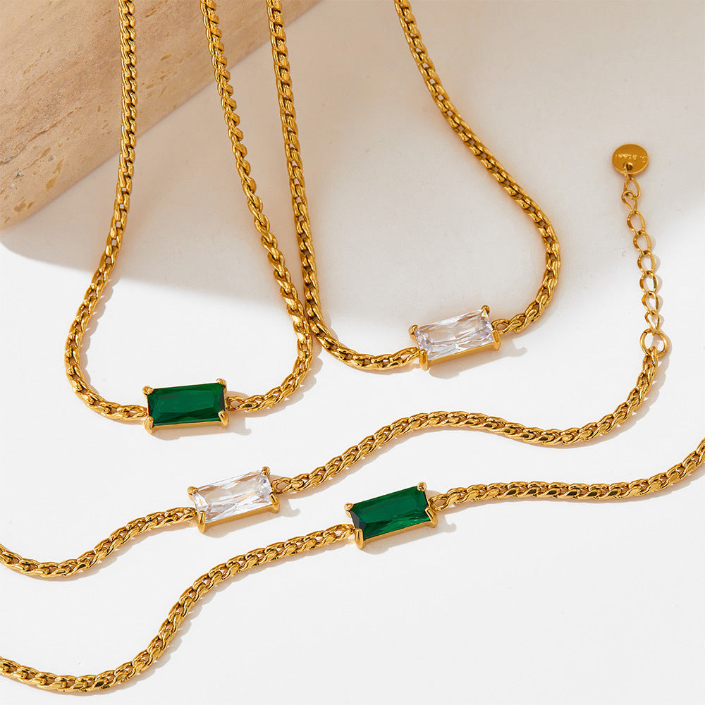 Emerald Bar Pendant Chain Necklace