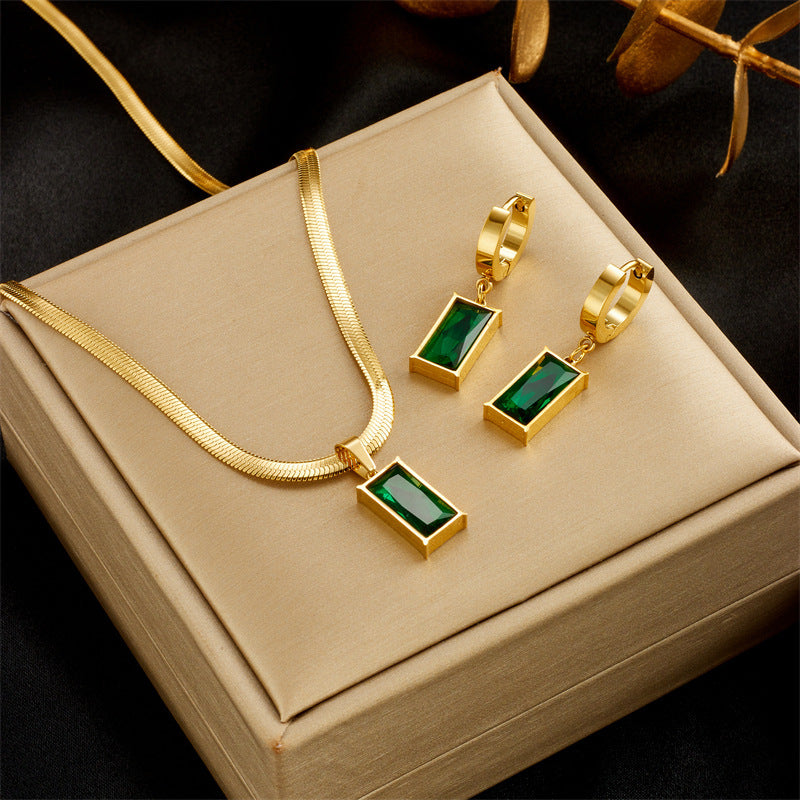 Emerald Rectangle Pendant Set Necklace