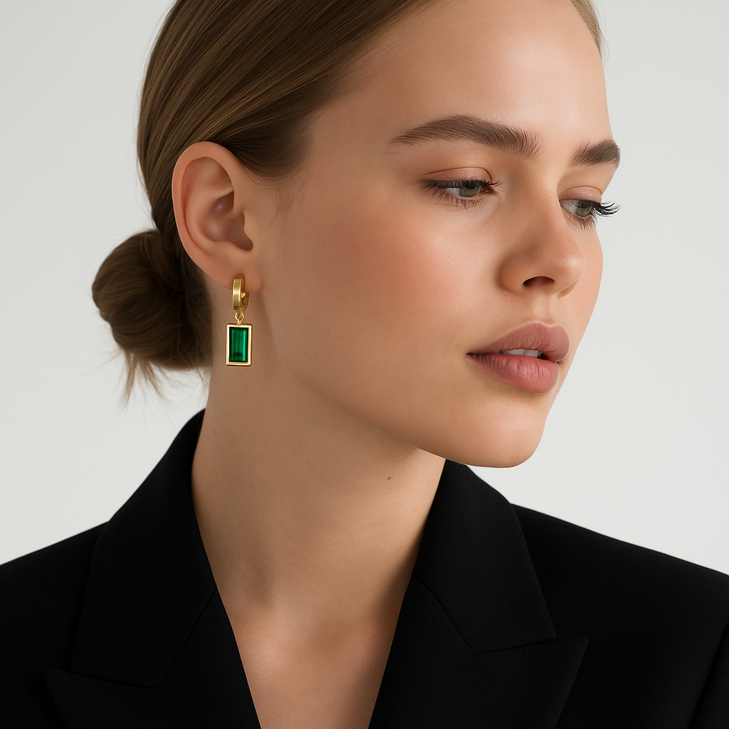 Emerald Charm Hoop Earrings