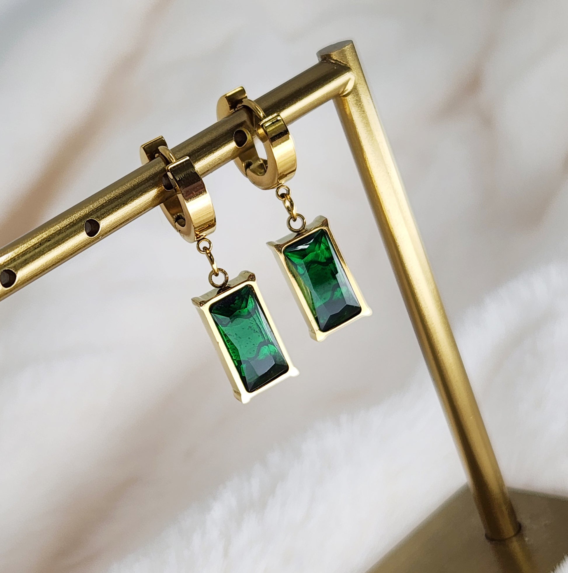Emerald Charm Hoop Earrings