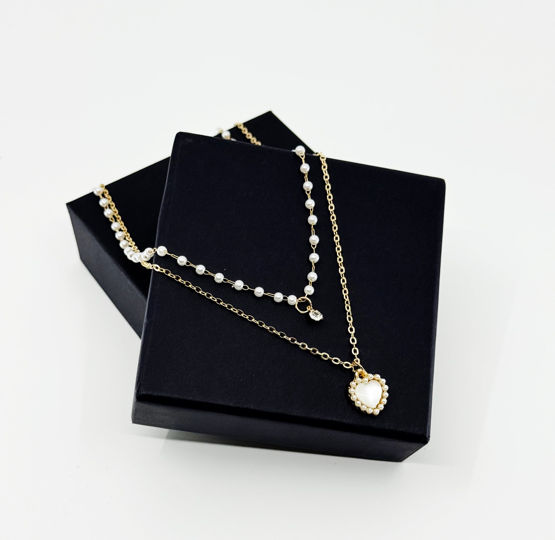 Layered Pearl & Heart Pendant Necklace