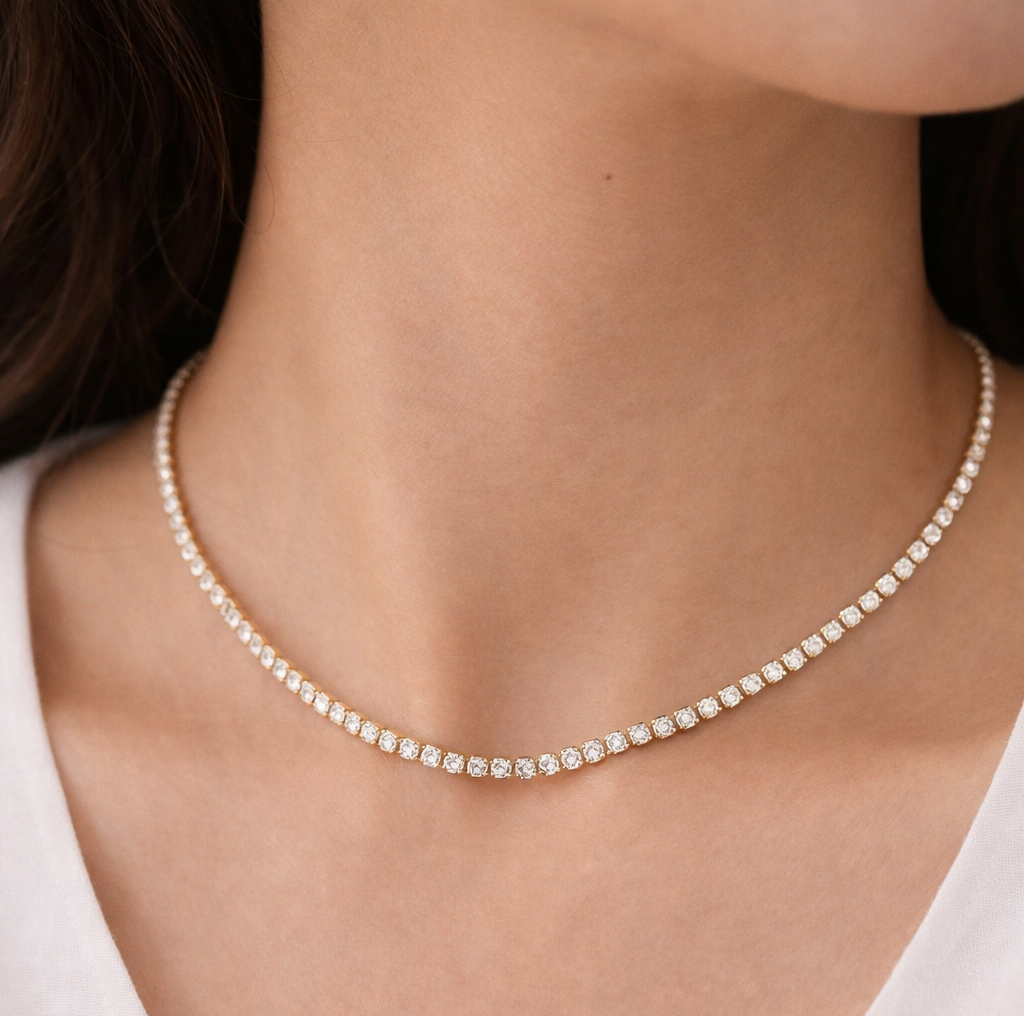 Gold Tennis Crystal Necklace