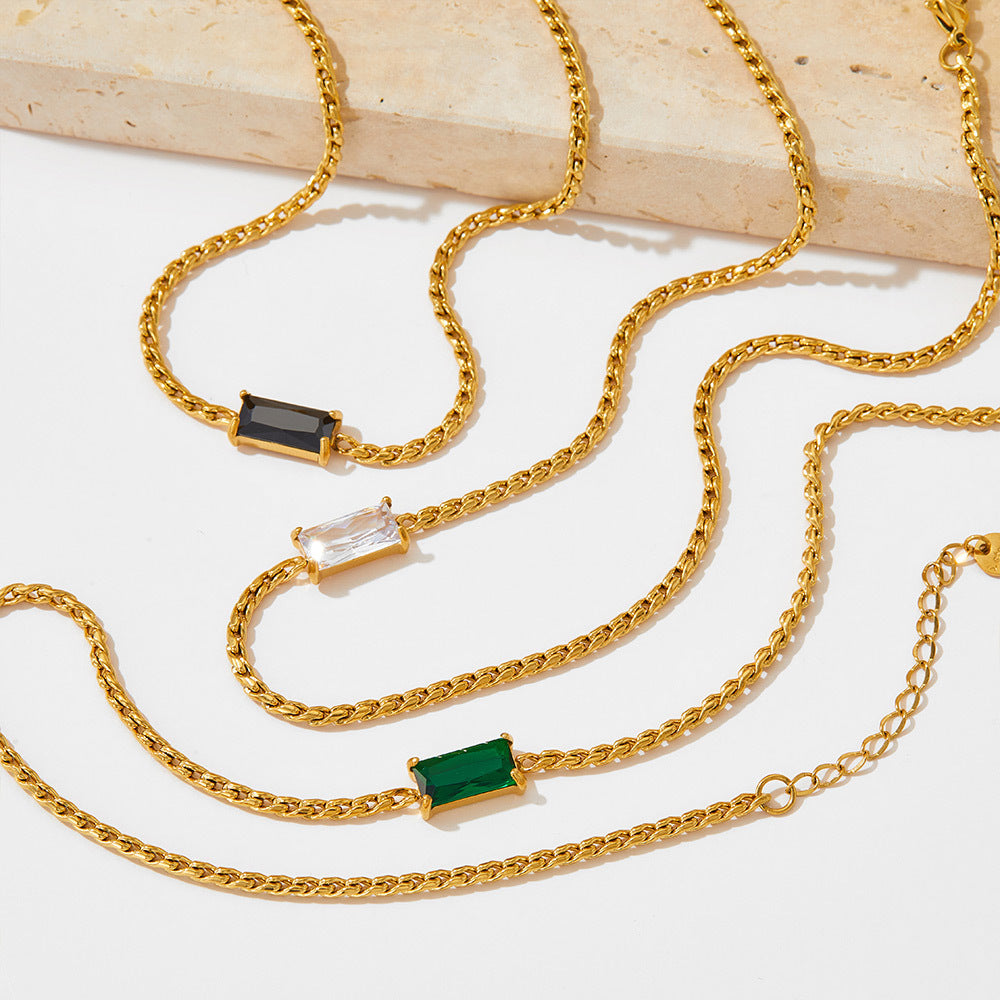 Emerald Bar Pendant Chain Necklace