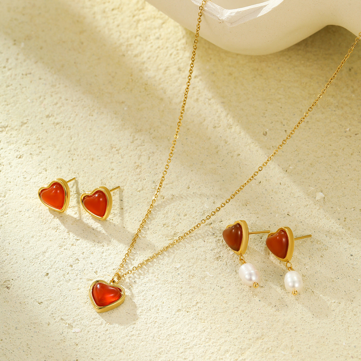 Heart & Pearl Drop Earrings