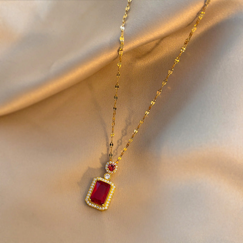 Ruby Red Gem Pendant Necklace