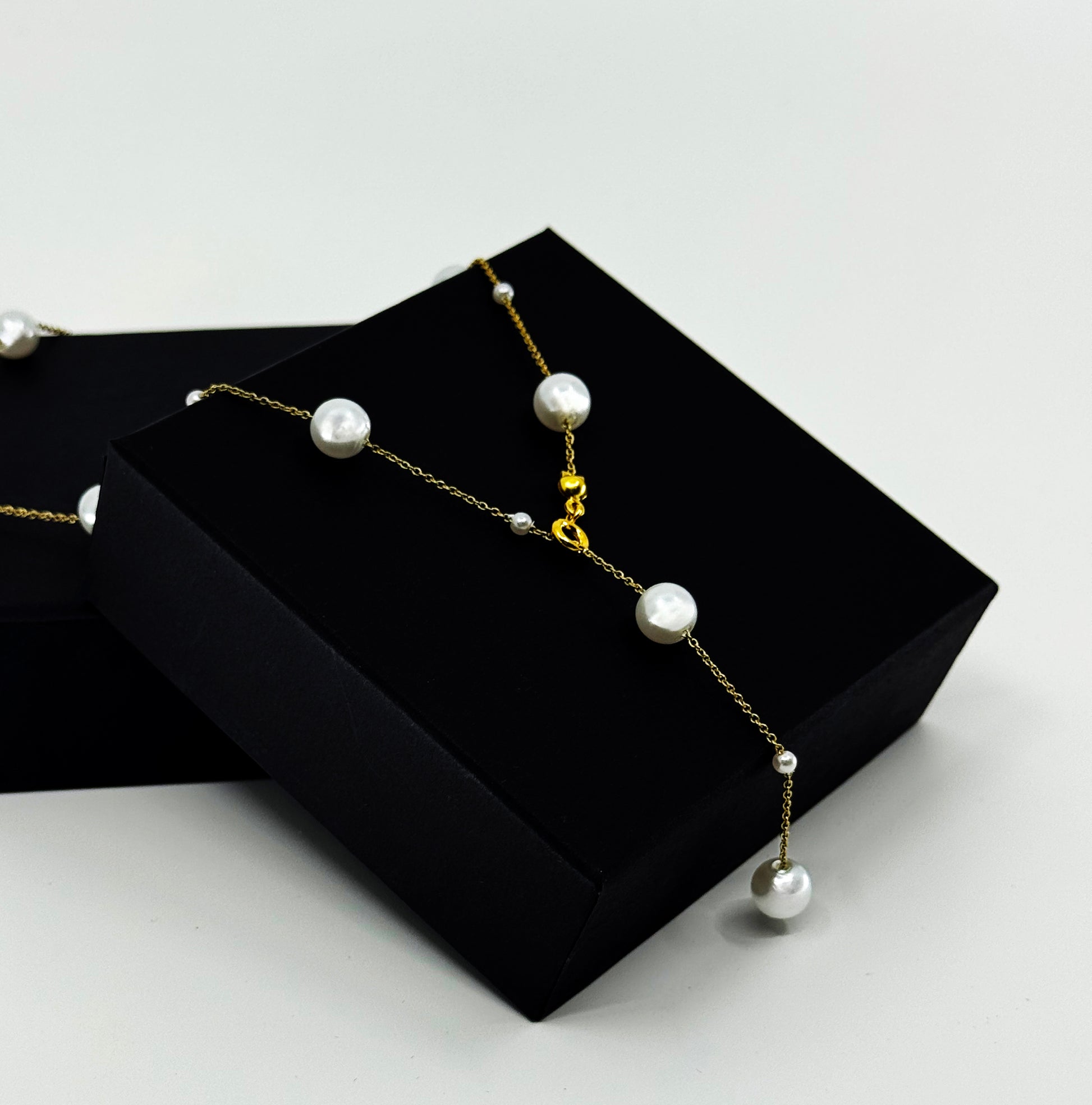Gold Pearl Y-Drop Necklace