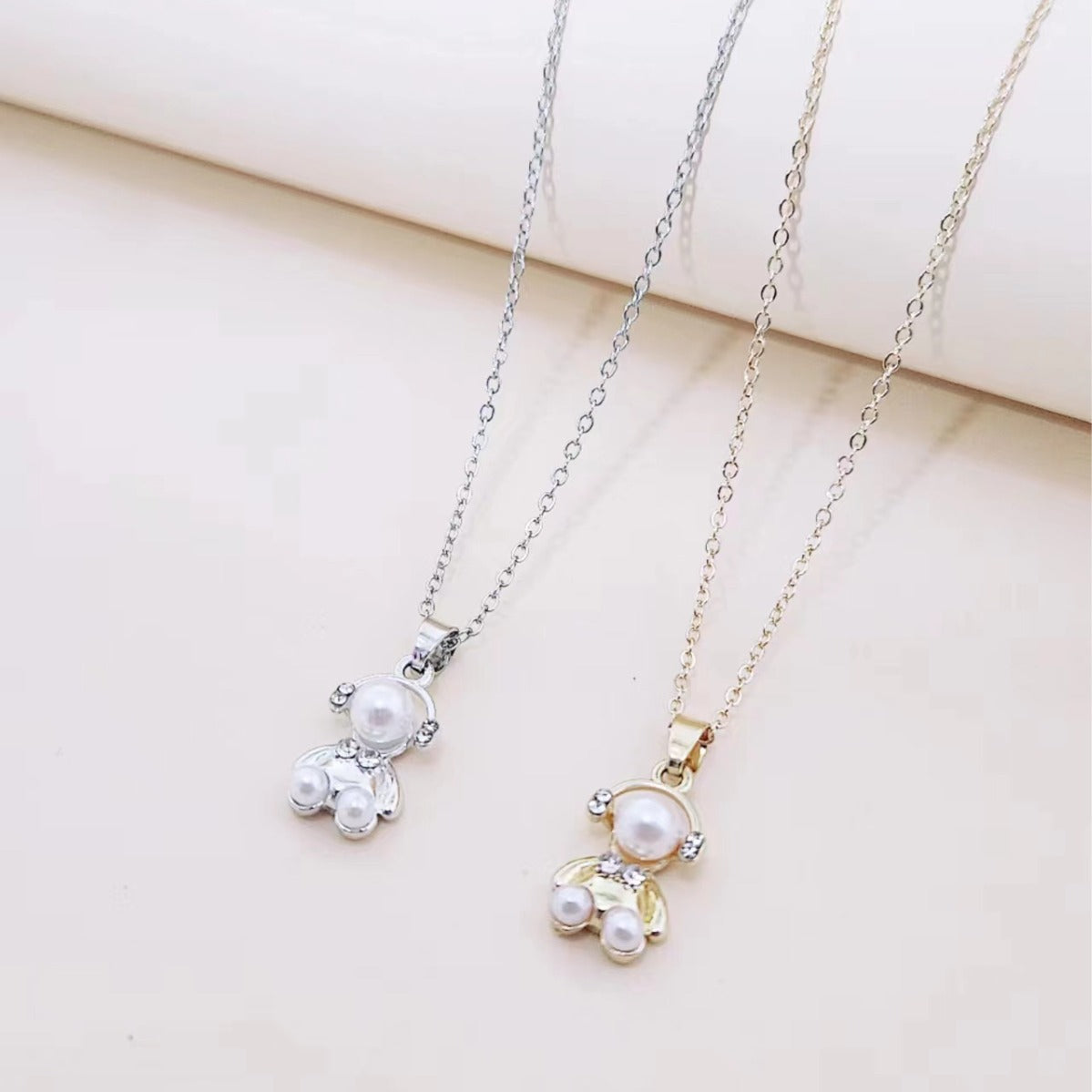 Pearl Teddy Pendant Necklace