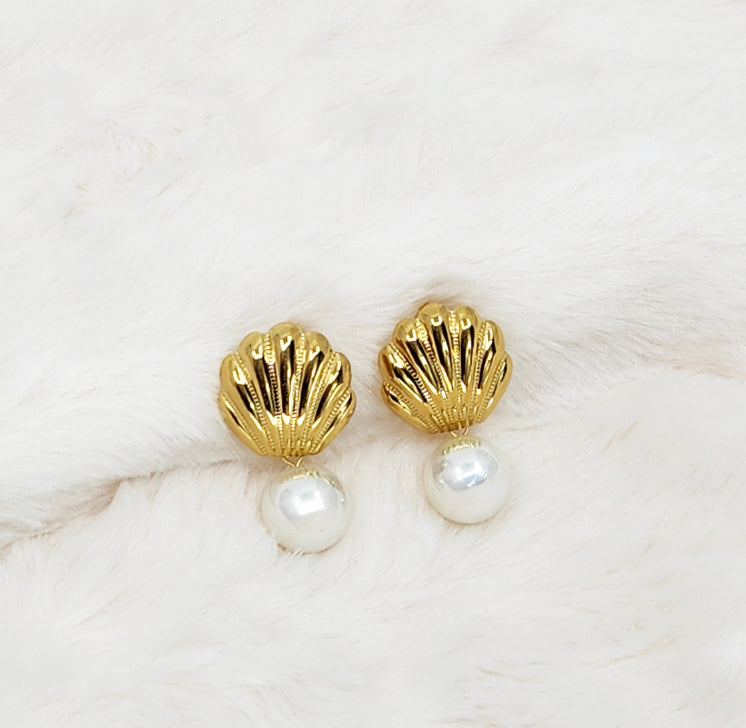 Shell & Pearl Drop Earrings