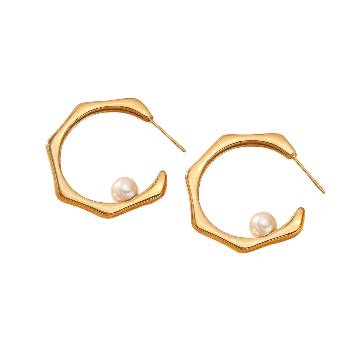 Pearl Accent Sculptural Hoop Earrings