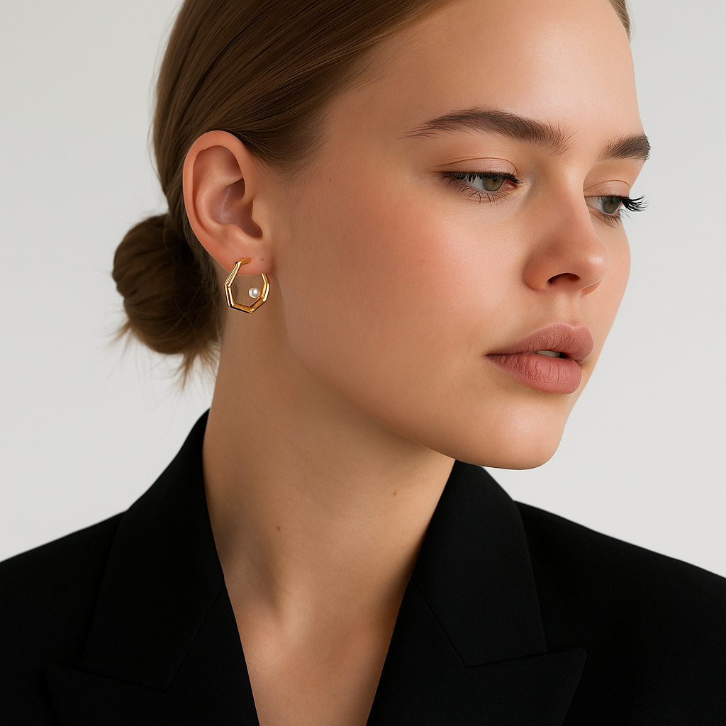 Pearl Accent Sculptural Hoop Earrings