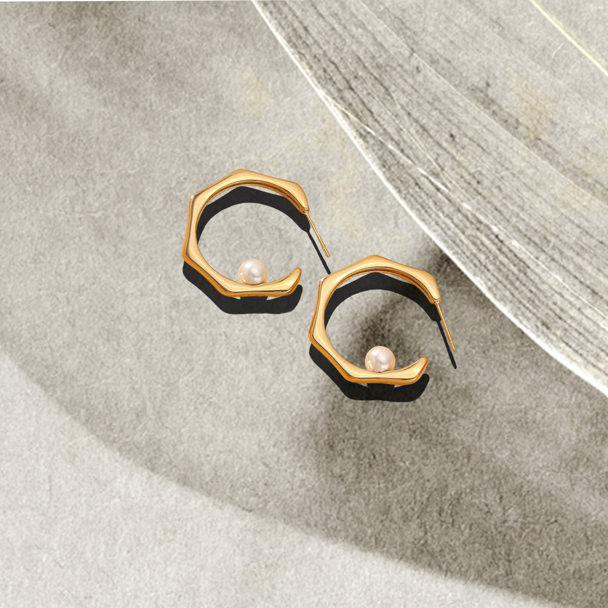 Pearl Accent Sculptural Hoop Earrings