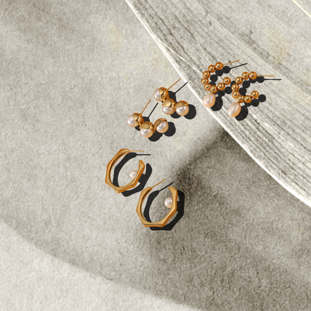 Pearl Accent Sculptural Hoop Earrings