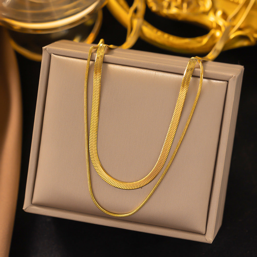 Double Gold Flat Chain Necklace