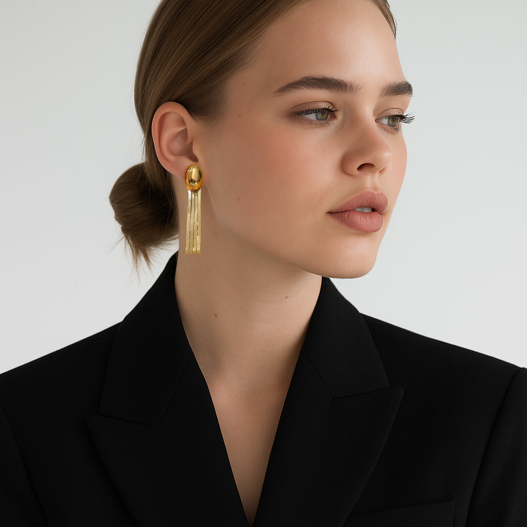 Oval Top Fringe Drop Earrings