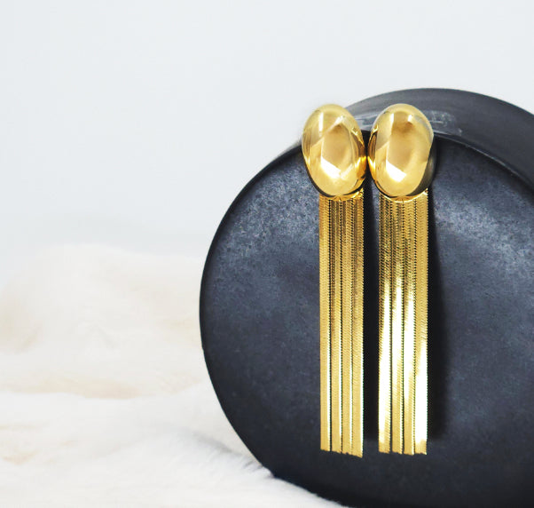 Oval Top Fringe Drop Earrings