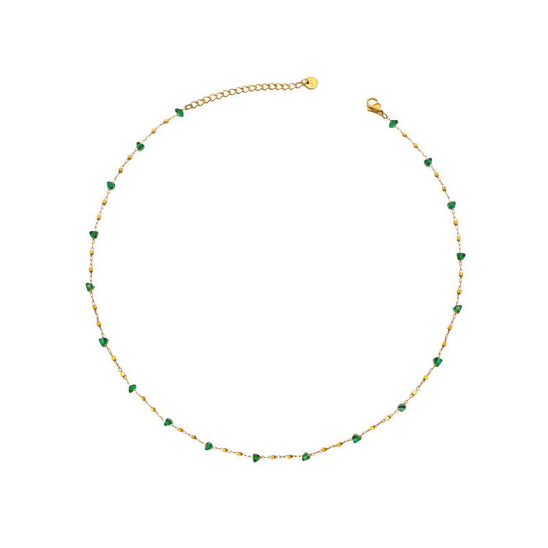 Green Drop Bead & Gold String Necklace
