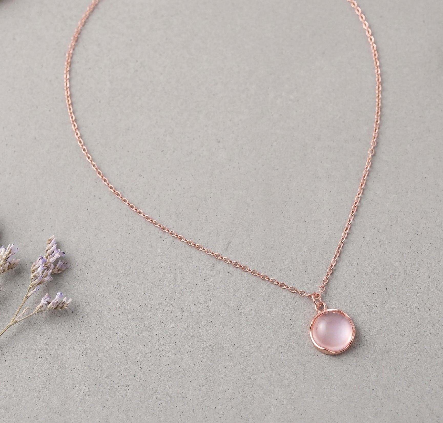 Rose Gold Moon Dome Pendant Necklace