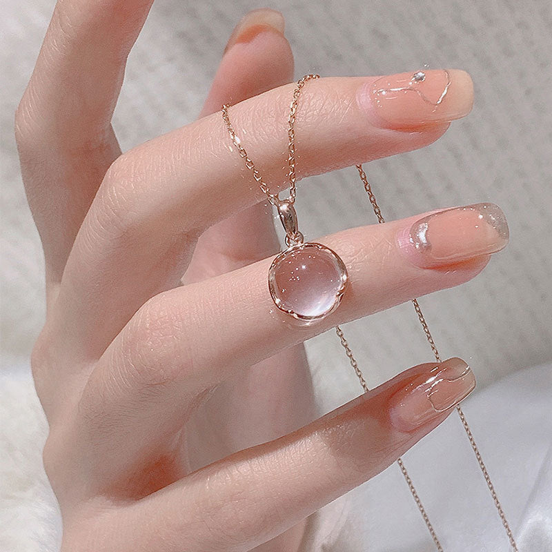 Rose Gold Moon Dome Pendant Necklace