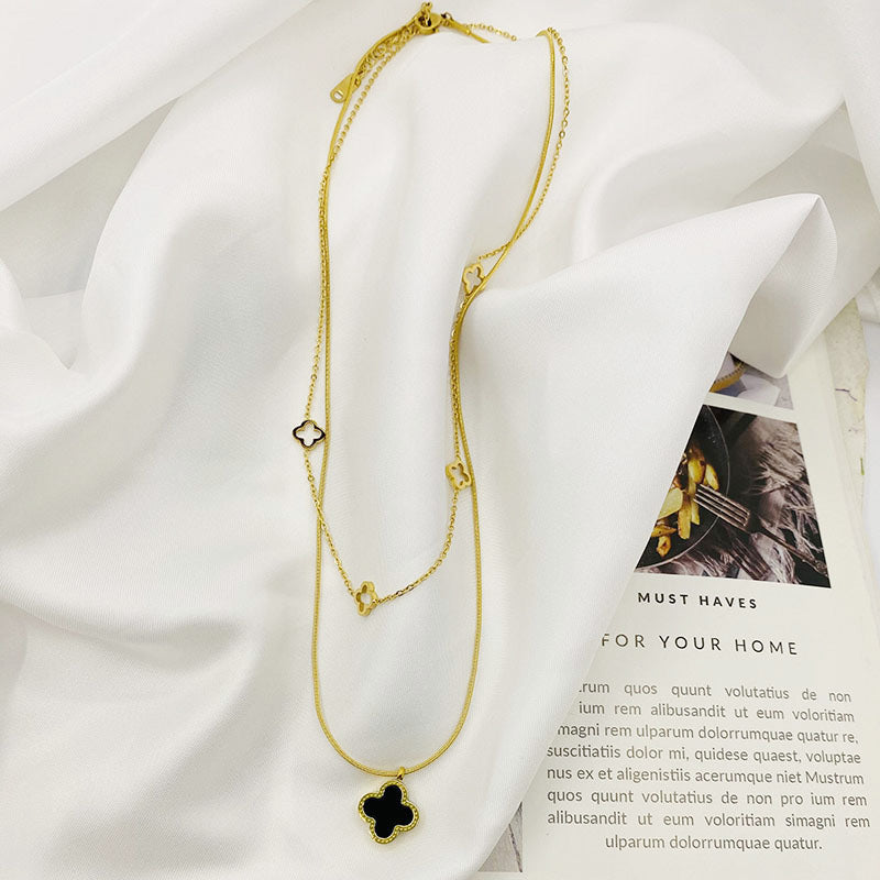 Black Clover Layered Charm Necklace