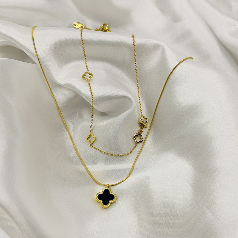 Black Clover Layered Charm Necklace